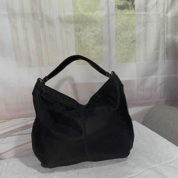 Kate Spade Nylon Leather Trim Shoulder Bag Hobo Bag Black Medium - Picture 2 of 8